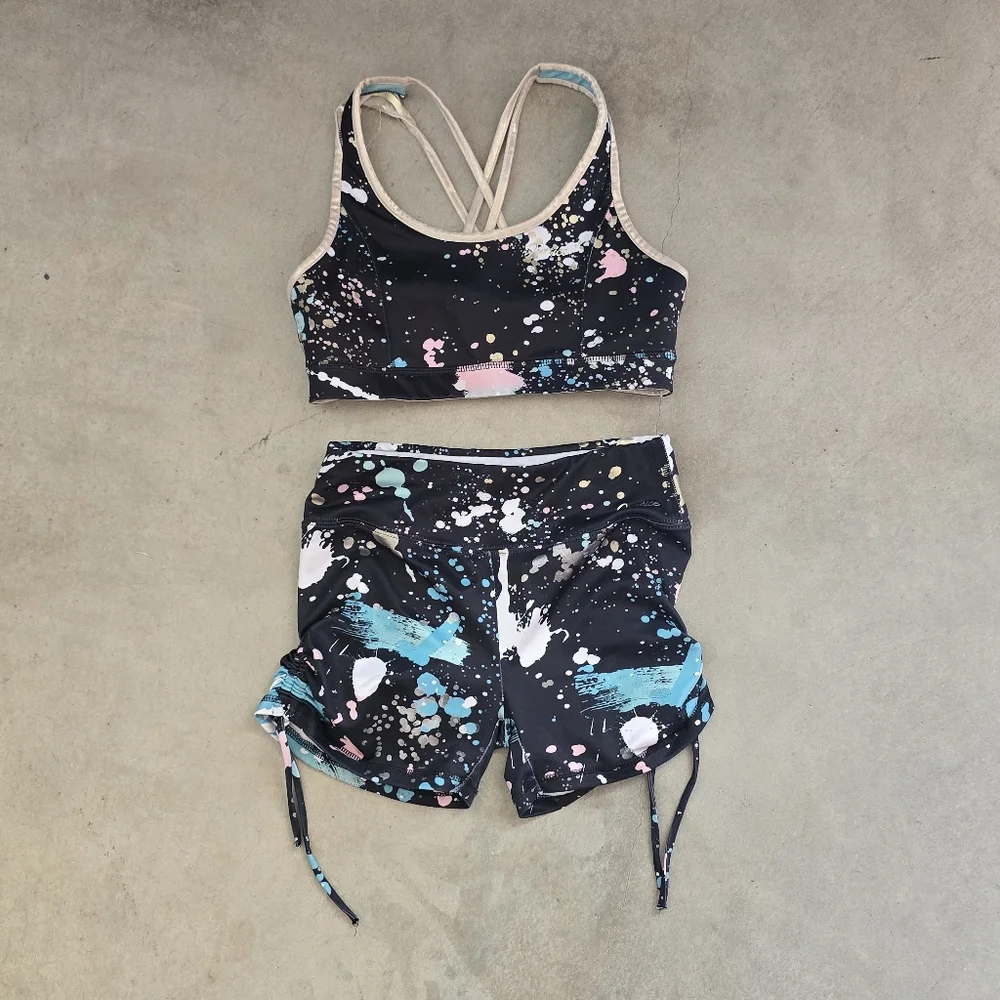 Justice | Black and Blue Sports Bra eith matching short size XL (16/18)